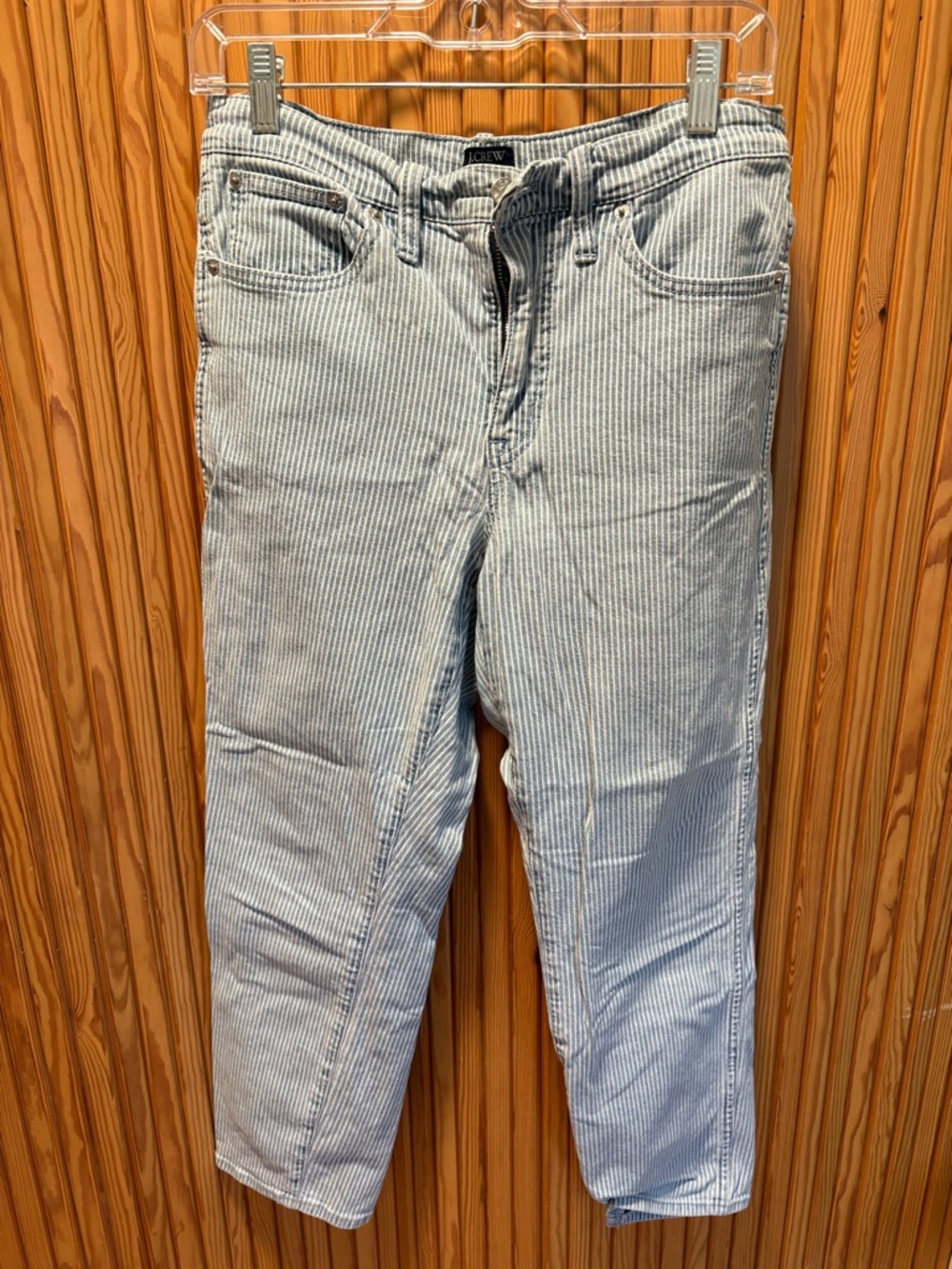 J. Crew Blue and White Striped High-Rise Straight Pants